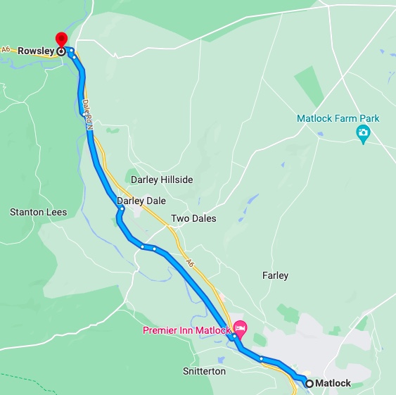 Matlock to Rowsley Cycle Route Map